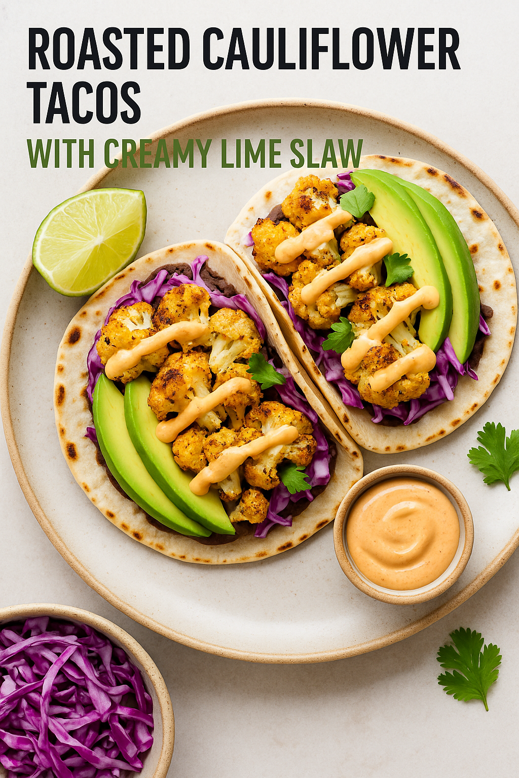 🌮 Roasted Cauliflower Tacos with Creamy Lime Slaw and a Southern Bean&nbsp;Twist